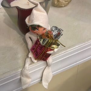 Festive Elf Holiday Decoration with Gift. Anna Lee holiday Doll